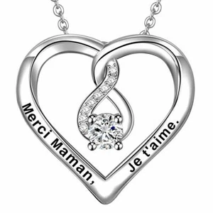 LOVORDS Collier Femme Gravé en Argent 925/1000 Pendentif Cœur Cadeau Maman - Imagen 1 de 1