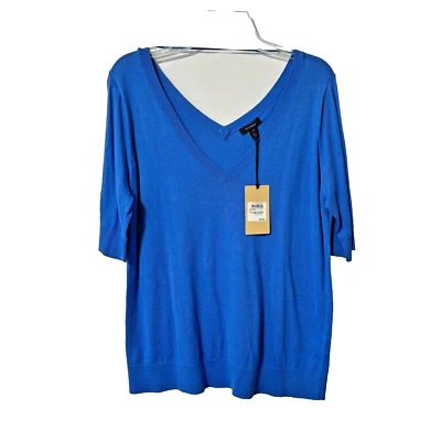 Halogen Women's Pullover Sweater Blue Camp XXL Solid V-Neck 3/4 Sleeve Casual - Image 1 of 4