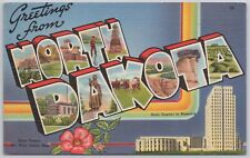North Dakota, Greetings, Large Letter, Linen Vintage Postcard