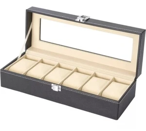 Porta Orologi Uomo a 6 Scomparti Coperchio Vetro espositore ECOPELLE MDF VELLUTO - Foto 1 di 15