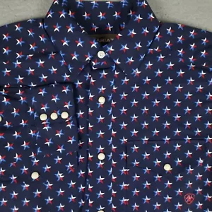 Ariat Shirt Mens Size XS Blue Western Pearl Snap Button Long Sleeve Star Print - Picture 1 of 7