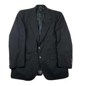 VTG Burberrys Blazer Mens XL Blue Wool Striped Shoulder Pads Button Up Jacket - Picture 1 of 13