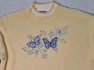 Vintage Butterflies Nature Garden Yellow Pullover Sweater Size L Top Stitch USA - Picture 1 of 9