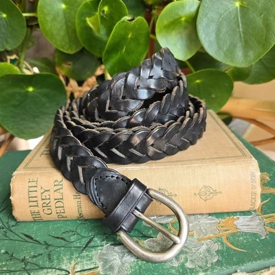 Vintage Ralph Lauren Belt womens black leather braided double S 32" bohemian - image 1 of 4