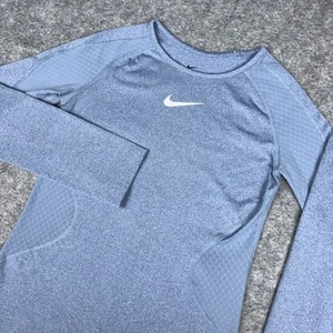 Nike Pro Shirt Girls Large Blue Warm Dri Fit Long-Sleeve Tight Athletic Training - Picture 1 of 12