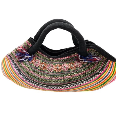 Bolso de Mano Y2K Fair Isle Colorido Bordado Boho con Cremallera y Doble Asas Asiático Foto 1 de 4