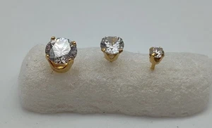 3 SINGLE Vtg 10K  14K  Y. Gold Clear Glass CZ Round Stone Post Stud Earring Lot - Picture 1 of 4
