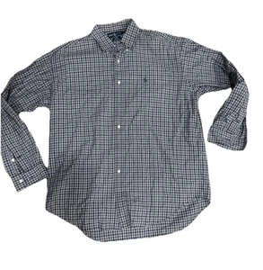 Polo Ralph Lauren Shirt Mens L Blue Plaid Long Sleeve Button Up Pony Preppy - Picture 1 of 3