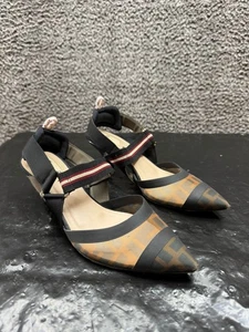 Fendi Zucca Mesh Fabric Colibri Slingback Pumps Brown/Black Womens Size 38.5 EU - Picture 1 of 12