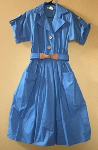 Vintage EUC California Girl Petrina Aberle Size 10 Blue Belted Shirtwaist Dress - Picture 1 of 8