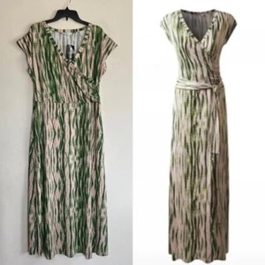 DOUBLJU Maxi Wrap V-Neck Dress Green Tie Dye Stretch Short Sleeve 3XL? 1X XL NEW - Picture 1 of 8