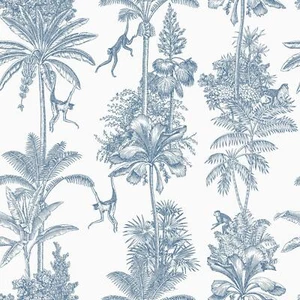 Papel pintado Monkey Troop Toile palmeras tropicales mundo de papel tapiz azul AF0010 - Imagen 1 de 3