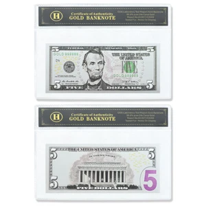 New 5 US Dollar Silver Gold Foil Banknote Abraham Lincoln Money Collection Gifts - Picture 1 of 10
