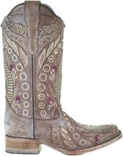 Corral Western Boots Womens Flowered Embroidery 7.5 M Taupe E1520