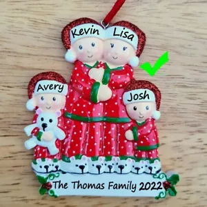 2022 FAMILY of 4 New NAME PERSONALIZED ORNAMENT Pajama first Christmas GIFT tree - Picture 1 of 3