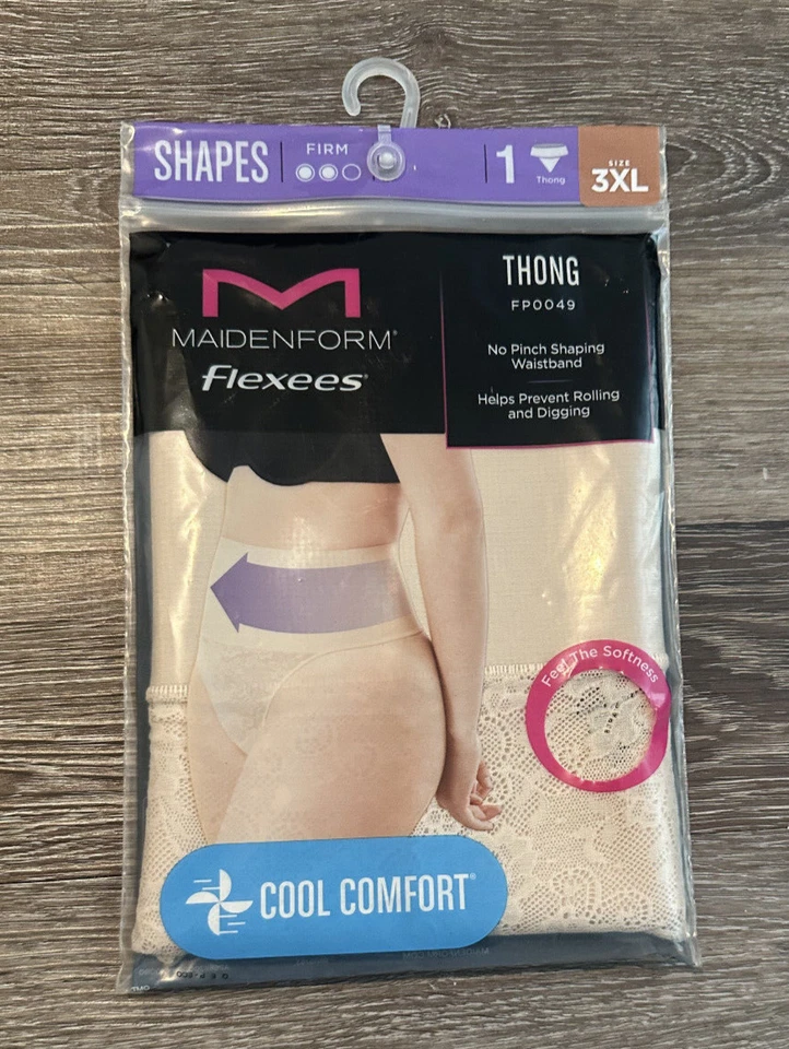 Maidenform Shapewear Tame Your Tummy Lace Shaping Thong Women's 3XL Nude Nylon