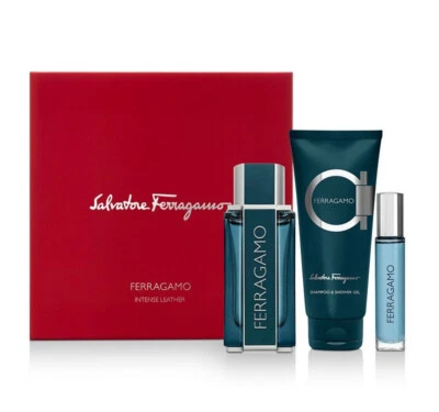 Salvatore Ferragamo Cuero Intenso Hombres Juego de 3 Piezas 3.4 OZ y 0.34 OZ Edp Spray y SG Foto 1 de 2