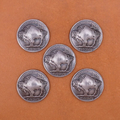 5pcs Western Southeast American Bison Bull Buffalo Leathercraft Coin Concho - Image 1 of 4