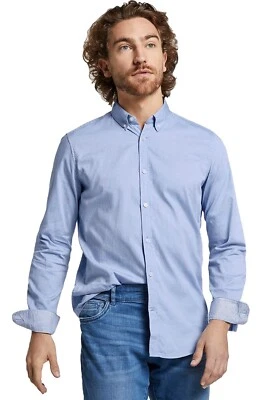 Tom Tailor Floyd Fine Basic Button Up Long Sleeve Slim Fit Shirt in Blue Size L - Image 1 of 4