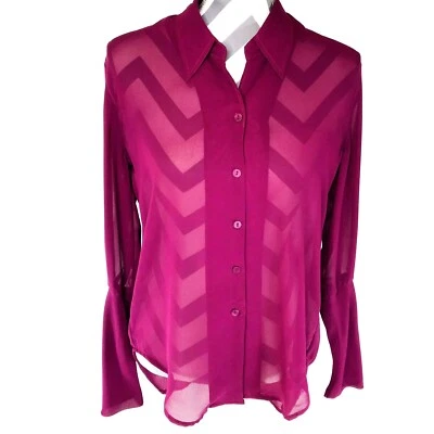 Blusa ESTILO RD Mujer Talla S Púrpura Transparente Camisa Abotonada Cuello Manga Larga Foto 1 de 4