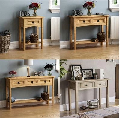 Solid Pine Mexican Console Table Rustic Living Room Furniture - Image 1 of 3