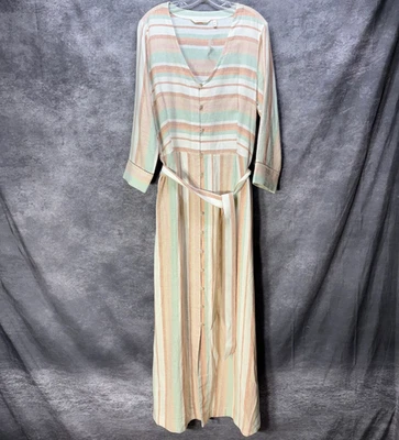Soft Surroundings Linen Button Front Maxi Dress Size TXL Striped Pink Green Boho - Image 1 of 4