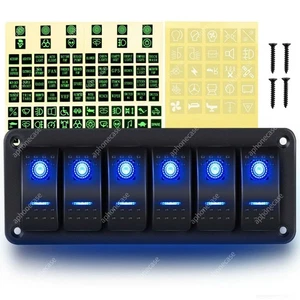 6 Gang Rocker Switch Panel 12V 24V DC Blue Light Toggle Switch For Cars Boats - Picture 1 of 12