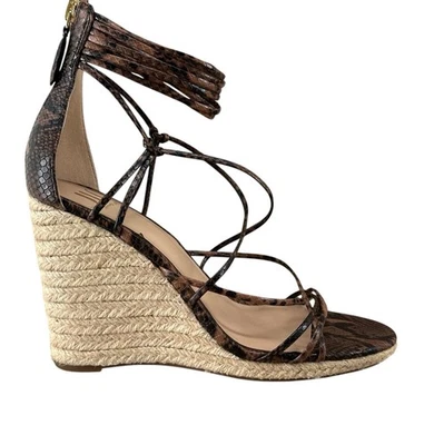 JLO Jennifer Lopez 女式凉鞋厚底棕色皮革楔形拉链踝 9 M 码 — 第 1/4 张图片