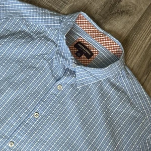 Johnston & Murphy Seersucker Shirt Men's XXL Short Sleeve Button Up Blue/White - Picture 1 of 9
