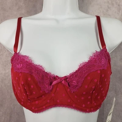 Sujetador INC Intimates para mujer M rojo rosa carmesí hoja encaje lunares con aros Foto 1 de 4