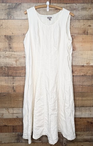 OFF WHITE Abito lungo J. Jill 100% lino senza maniche Lagenlook bianco sporco plissettato