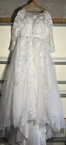 Missac Floral Lace Wedding Dress Ivory White Lace Sleeve Size 16 Floral - Picture 1 of 6