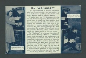 1945 PPC The Mailomat By Pitney Bowes Stamp Machine W/Actual Meter Stamp On Back - Picture 1 of 2