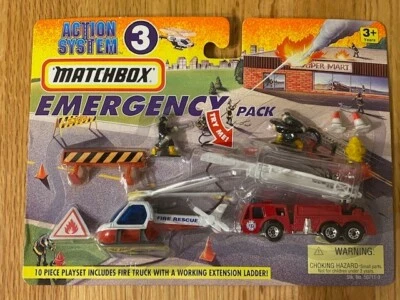 1996 MATCHBOX ACTION SYSTEM 3 EMERGENCY PACK 10 PIECE PLAYSET #50711-3 NRFP - Image 1 of 4
