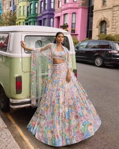 Lanzamiento Imitación Georgette Lehenga Choli con Dupatta para Recepción y Boda - Imagen 1 de 11