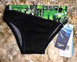 SPEEDO Race Space PowerPlus Black Green White Swim Brief NEW Boys Male Sz 24 - Picture 1 of 3