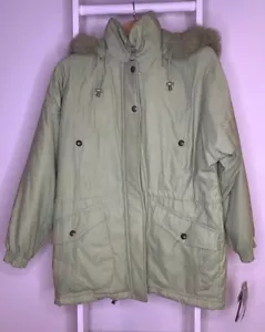 Bernardo Jacket Womens Large Green Parka Zipper Flap Pockets Hooded Lined New - Picture 1 of 12