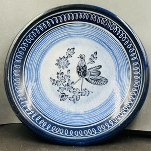 Vtg Mexican Red Clay Pottery Talavera Hanging Plate Blue & White w/ Bird 10” - Picture 1 of 8