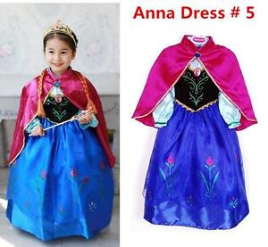 Princess Anna Elsa Queen Girls Cosplay Costume Party Formal Dress Anna #5