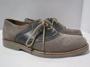 1901 Nordstrom Oxford Suede Leather Mens 9 Taupe Navy M23109 Lace Up Saddle Shoe - Picture 1 of 14