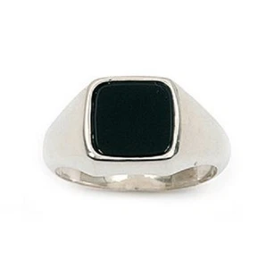 Chevalière Rhodié T62 Onyx Carré de 8 mm Argent Massif 925 Dolly-Bijoux - Picture 1 of 2