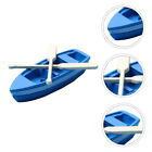 Miniature Blue Wood Canoe Set with Oars - Nautical Beach Decor (5 pcs)-