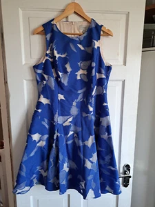 COAST Blue White Floral Fit Flare Dress Size 16 Wedding Guest Occasion - Picture 1 of 6