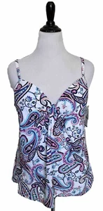 Island Escape Tankini Swimsuit Top Size 14 White Pink Blue Paisley Underwire NEW - Picture 1 of 7