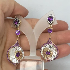Orecchini Rarities Carol Brodie Vermeil 34,78 ct Cristallo Quarzo Zircone Ametista - Foto 1 di 8