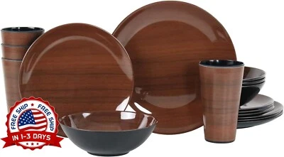 Juegos De Vajilla De Melamina Con Diseno De Madera Para 4, Juego De Platos Y NEW - Image 1 of 4