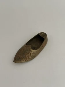 Vintage Mini Small Brass Slipper Shoe Personal Ashtray Hand Etched 3.5” - Picture 1 of 8