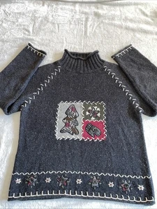 Maglione donna vintage Coldwater Creek Lg* patchwork albero, guantone, stella lana Ramie - Foto 1 di 13