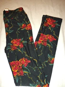 LuLaRoe Leggings Kids L/XL NWOT Black Thorny Vine Red RosesNEW OS - Picture 1 of 3