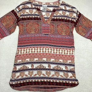 Bamboo Blonde Hippy Geometric Print Pullover Dress /Tunic 100% Rayon Size 10 - Picture 1 of 12